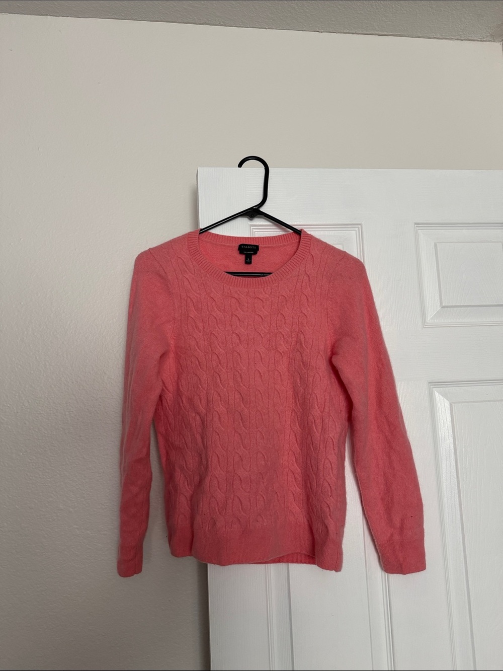 Talbots Coral Cable-Knit Crewneck Sweater